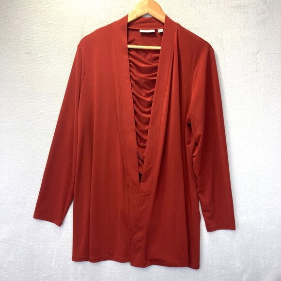 Susan Graver Ruched Open Front Cardigan Top Womens Large L Slinky Stretch Red - Picture 1 of 12